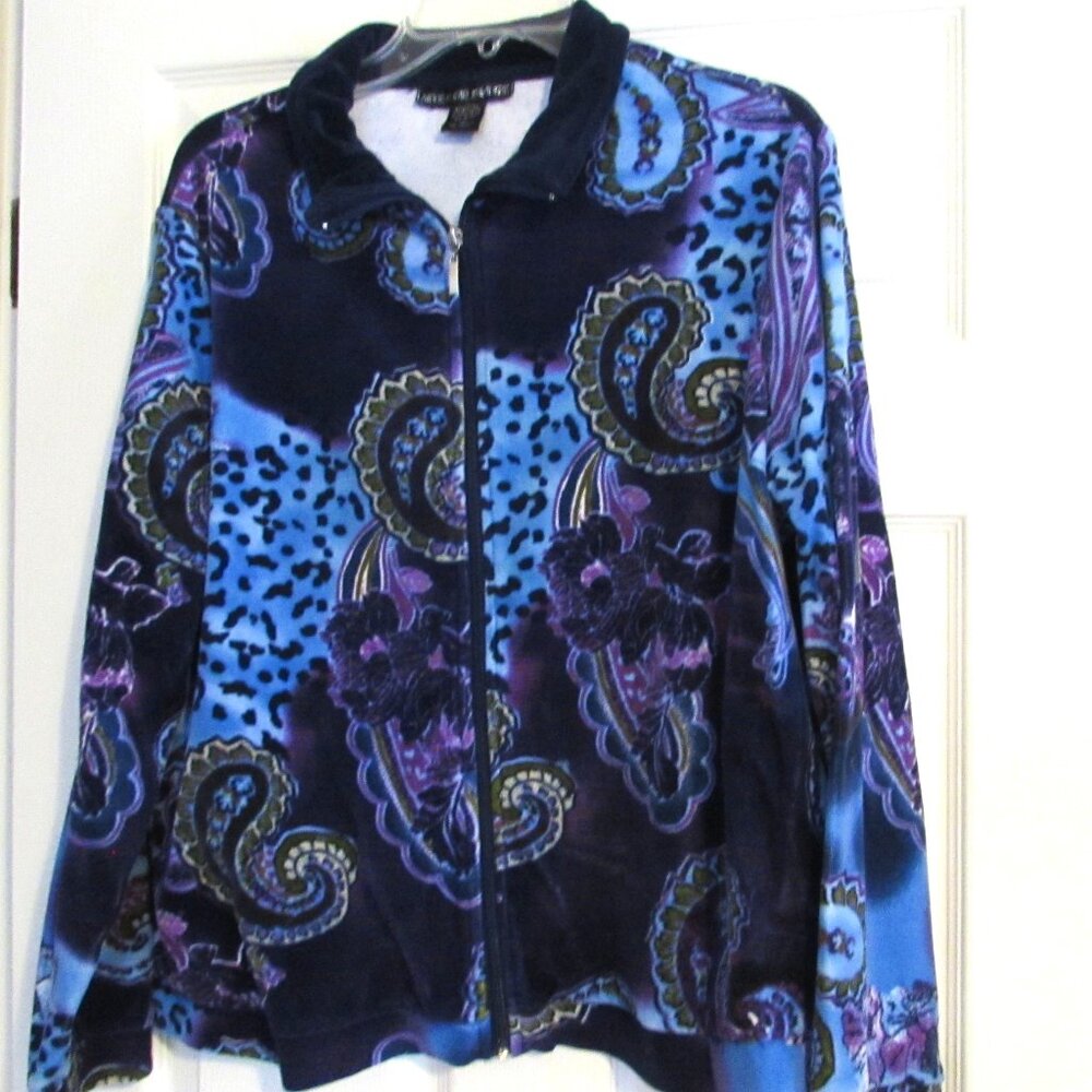 MIRROR IMAGE Paisley Print Velour Zip-up-the-Front Jacket  Size 1X
